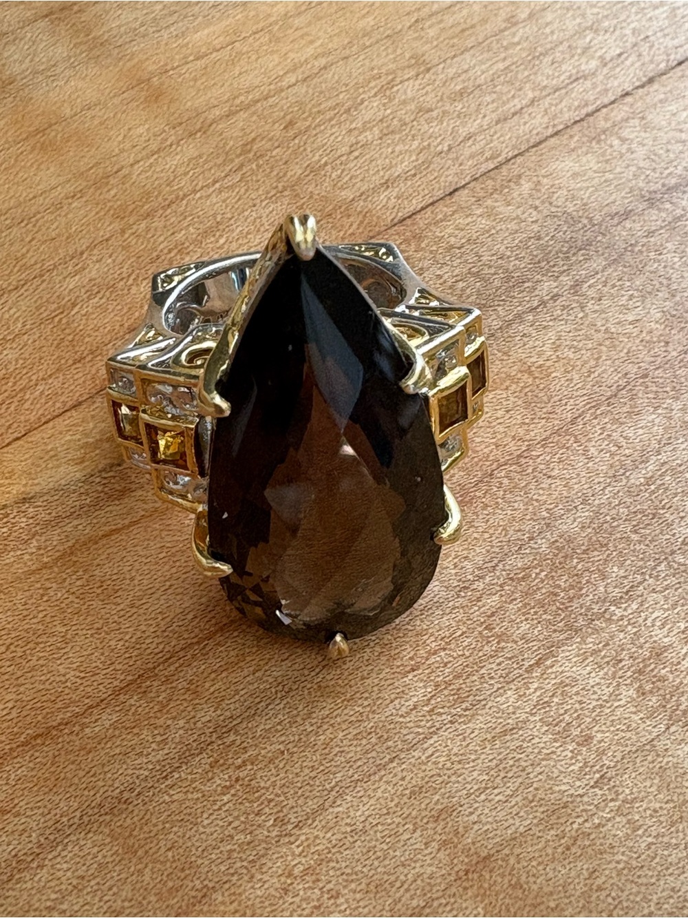 Michael Valitutti sterling silver gold vermeil large teardrop smoky quartz ring